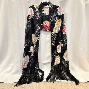 Spiegel Silk Floral Scarf Shawl Wrap Whimsigoth Fairy Grunge Boho 19364